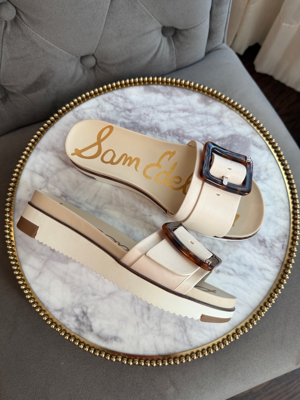 Sam Edelman Platform Leather Sandals | Ivory| Sz. 6 NWB)